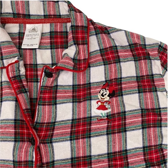 Disney Japan Holiday Red Plaid Flannel Sleep Shirt/Dress Santa Minnie Sz XL - Picture 2 of 6